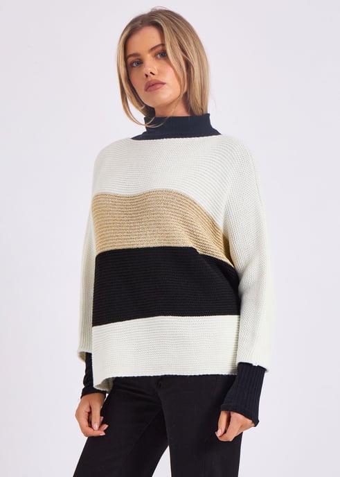 Jersey oversize de cuello en V y tejido de rayas - Image 1