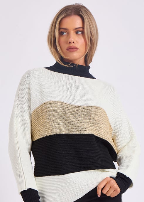 Jersey oversize de cuello en V y tejido de rayas - Image 2