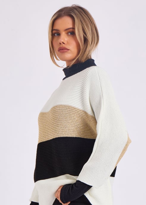 Jersey oversize de cuello en V y tejido de rayas - Image 3
