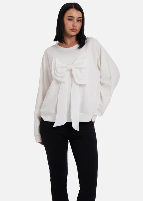 Jersey oversize con lazo delantero en color crema - Image 1