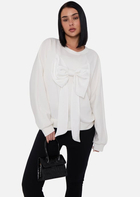 Jersey oversize con lazo delantero en color crema - Image 3