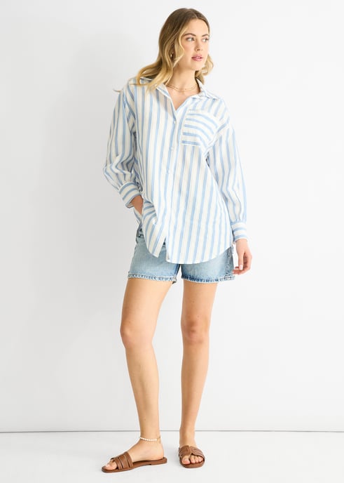 Camisa oversize de algodón con rayas azules - Image 1