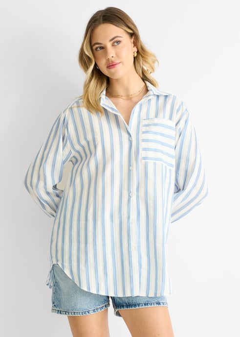 Camisa oversize de algodón con rayas azules - Image 2