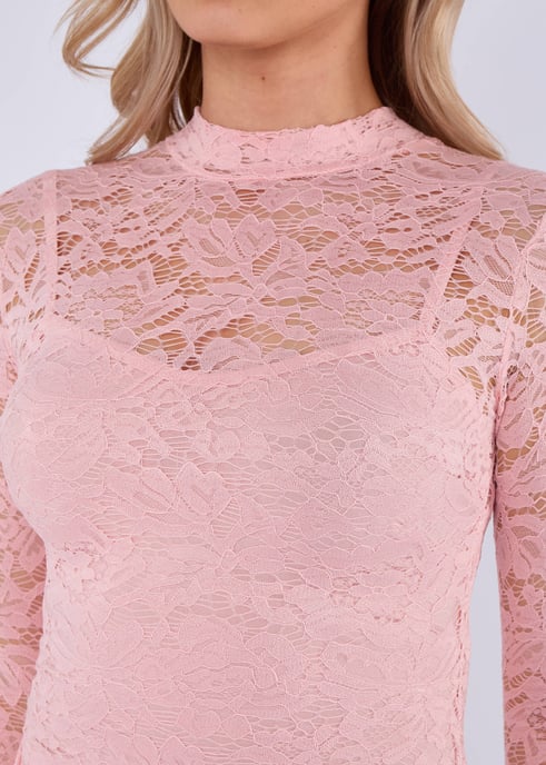 Mini vestido ajustado con encaje elástico rosa y lazo delantero - Image 2