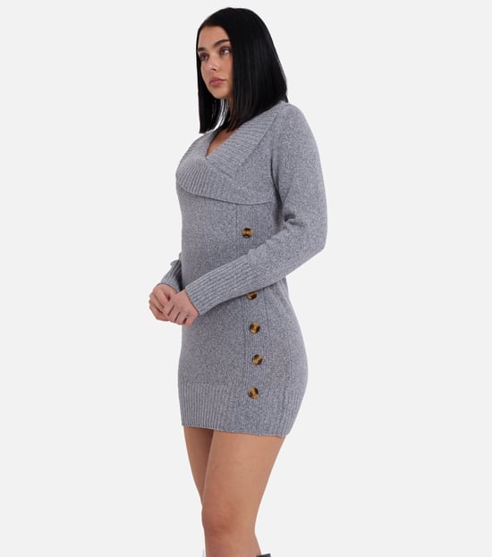 Vestido mini de punto gris con detalle de botones - Image 3