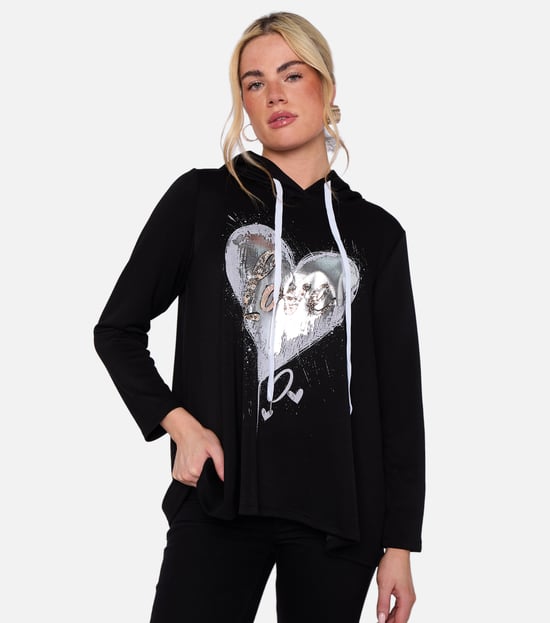 Top largo oversize con capucha y estampado Black Heart - Image 2