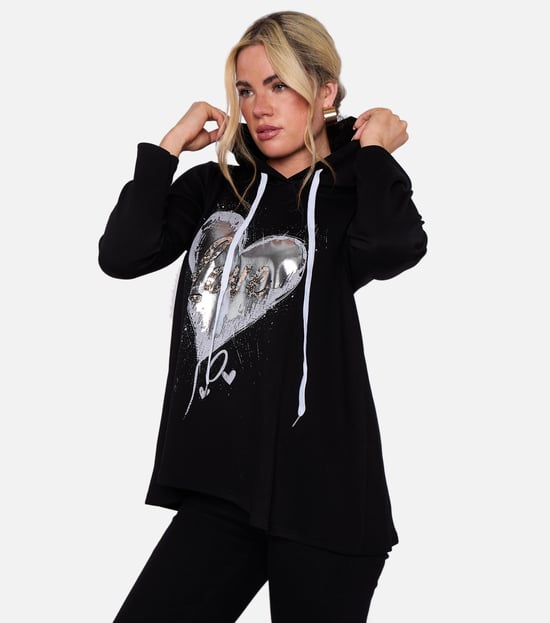Top largo oversize con capucha y estampado Black Heart - Image 3