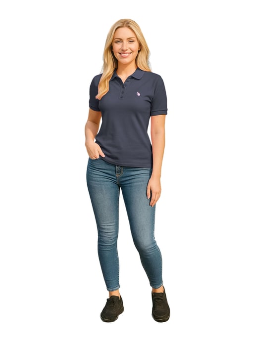 U.S. POLO ASSN. Camiseta polo femenina de manga corta hecha de elastano de algodón - Image 4