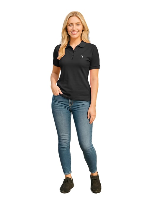 U.S. POLO ASSN. Camiseta polo femenina de manga corta hecha de elastano de algodón - Image 4