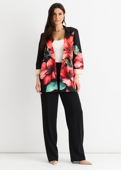Blazer oversize negro con contraste floral y forro - Image 1