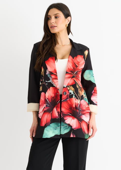 Blazer oversize negro con contraste floral y forro - Image 2
