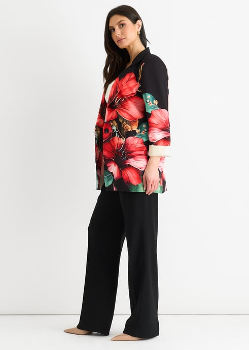 Blazer oversize negro con contraste floral y forro - Image 3