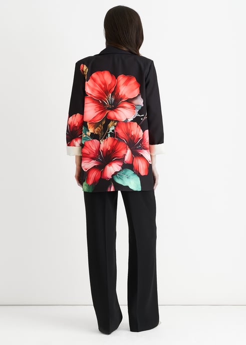 Blazer oversize negro con contraste floral y forro - Image 4