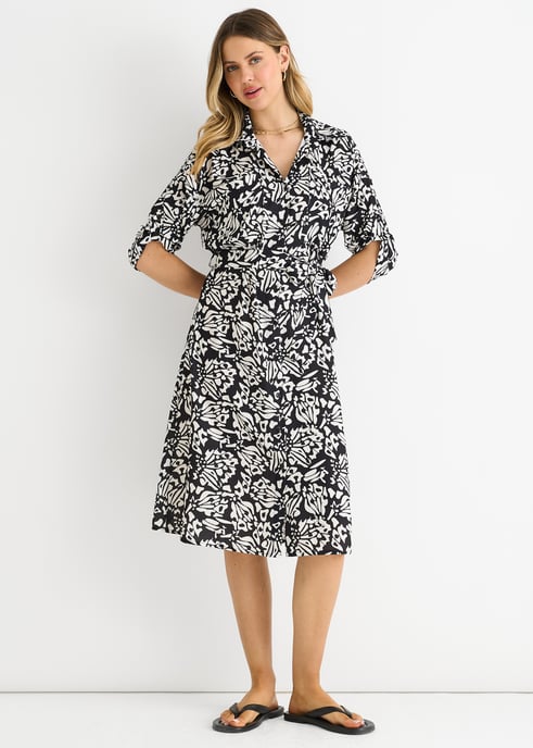 Vestido midi con cinturón y botones negros - Image 2