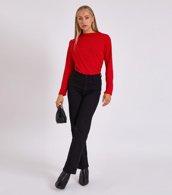 Body con cuello vuelto y tachuelas rojas Diamante - Image 1