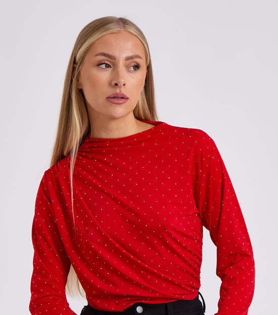 Body con cuello vuelto y tachuelas rojas Diamante - Image 2