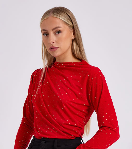 Body con cuello vuelto y tachuelas rojas Diamante - Image 3