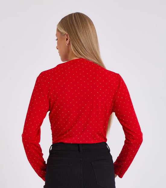 Body con cuello vuelto y tachuelas rojas Diamante - Image 4