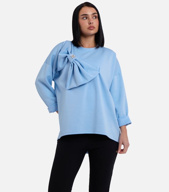 Jersey oversize con lazo contrastado en el lateral azul - Image 2