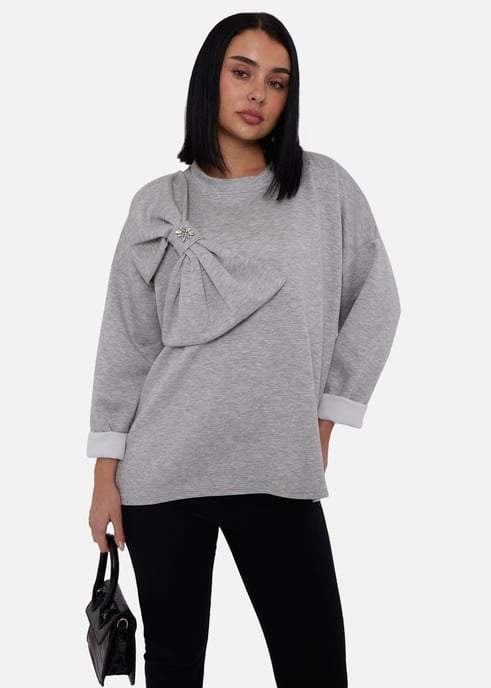 Jersey oversize gris con lazo lateral en contraste - Image 3