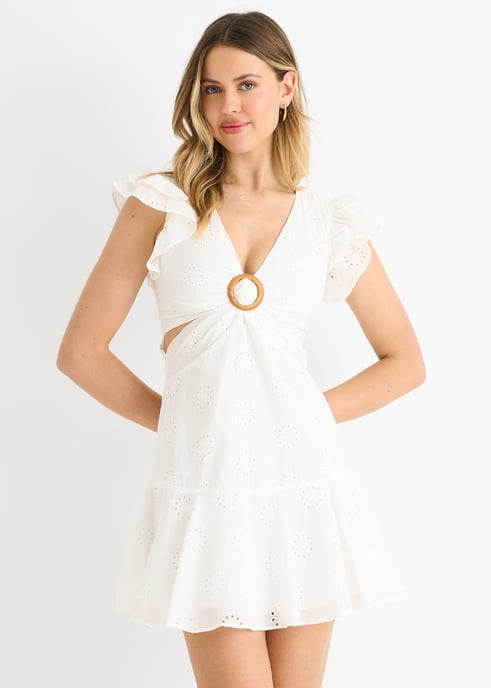 Mini vestido de algodón con recortes y bordados - Image 2