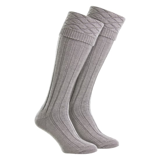 Calcetines de lana premium para hombre, hasta la rodilla, con patrón de diamante y vuelta en la parte superior. - Image 1