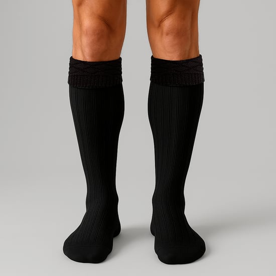 Calcetines de lana premium para hombres, hasta la rodilla, con patrón de diamantes y puño doblado. - Image 4