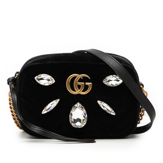 Bolso cruzado de terciopelo matelassé con cristales Mini Gg Marmont de segunda mano - Image 1