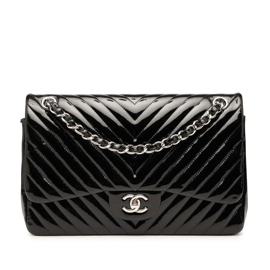 Bolso Jumbo Clásico Chevron de Patente de Segunda Mano con Doble Solapa - Image 1