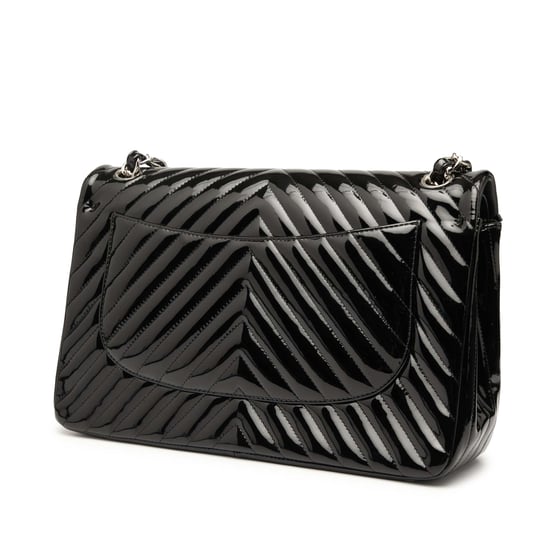 Bolso Jumbo Clásico Chevron de Patente de Segunda Mano con Doble Solapa - Image 2