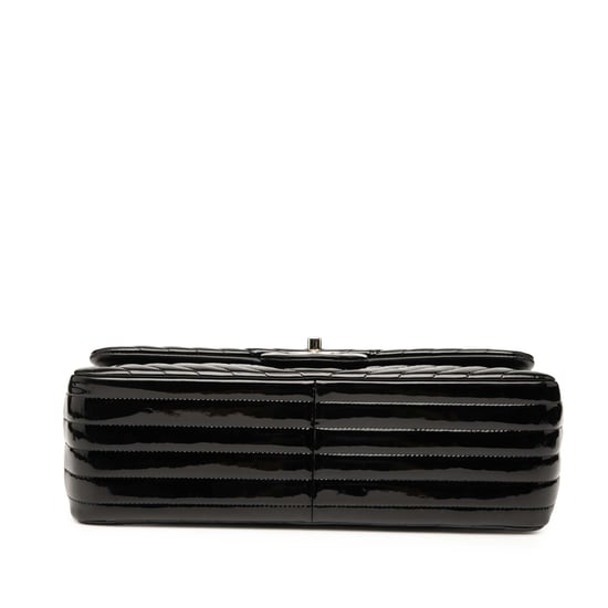 Bolso Jumbo Clásico Chevron de Patente de Segunda Mano con Doble Solapa - Image 3