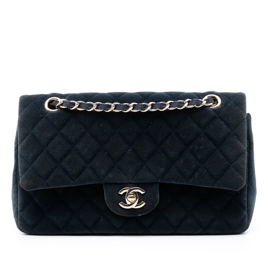Bolso de segunda mano de terciopelo clásico mediano con doble solapa - Image 1
