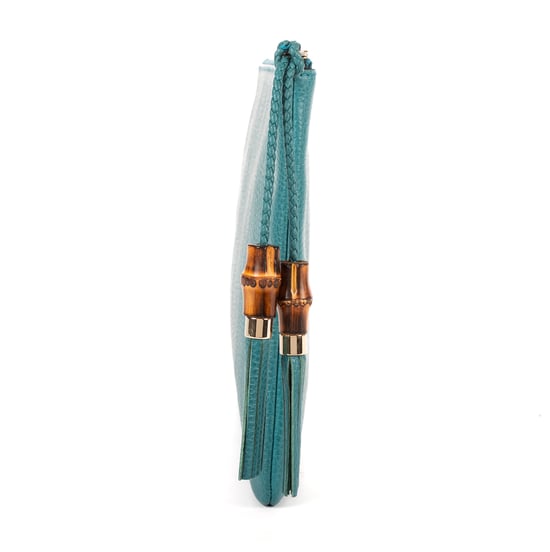 Gucci Bamboo Braided Tassel Zip Clutch en Azul claro Cuero de ternero - Image 4