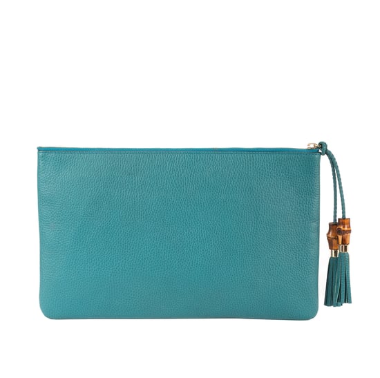 Gucci Bamboo Braided Tassel Zip Clutch en Azul claro Cuero de ternero - Image 5