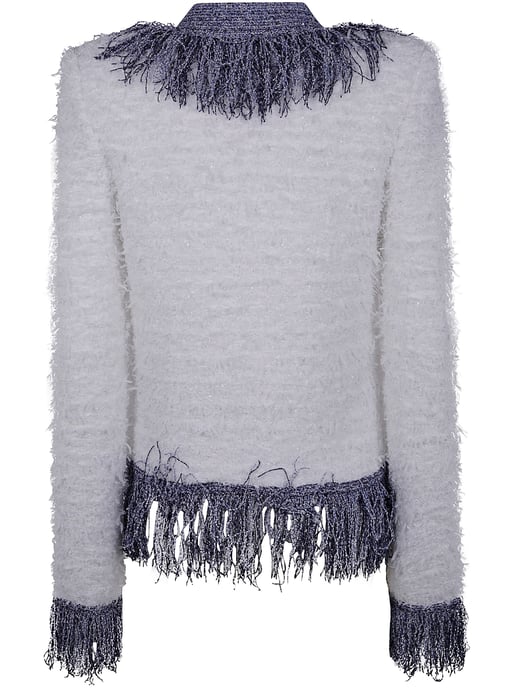 Chaqueta de tweed con flecos y brillo sin cuello - Image 2