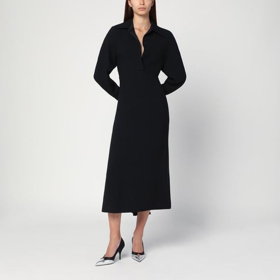 Vestido Camisero Midi de Satén Negro - Image 1