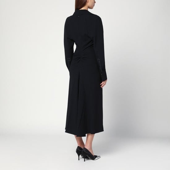 Vestido Camisero Midi de Satén Negro - Image 2