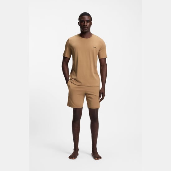Pantalones cortos de salón para hombre Boss Mix&Match de algodón elástico en beige - Image 4