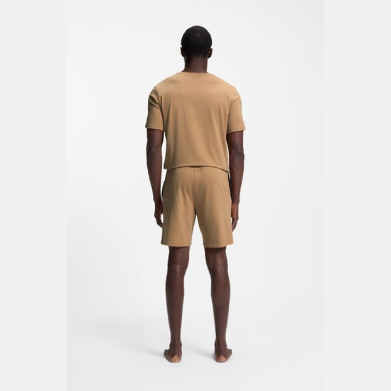 Pantalones cortos de salón para hombre Boss Mix&Match de algodón elástico en beige - Image 5
