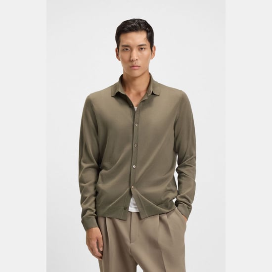 Camisa Regular Fit Helbert para Hombre de Boss en Lana Virgen en Marrón - Image 2