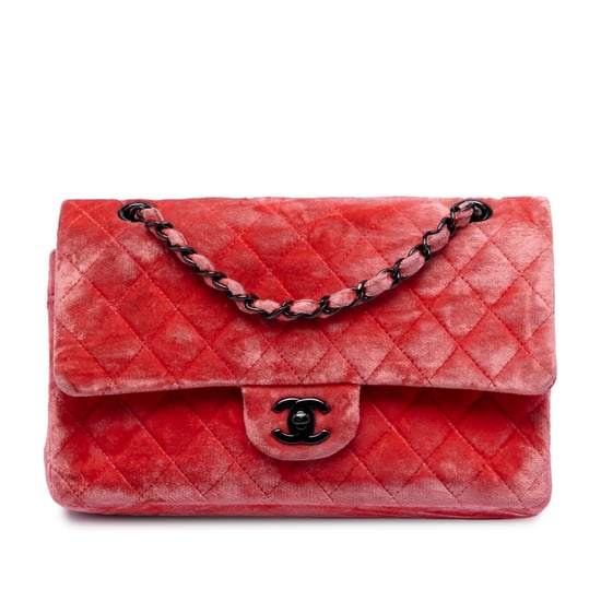 Bolso de segunda mano de terciopelo clásico mediano con doble solapa - Image 1