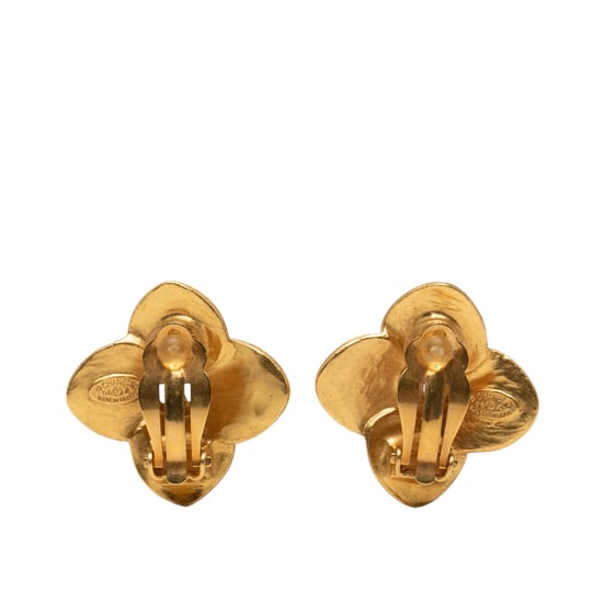 Pendientes de clip en forma de trébol de oro dorado de segunda mano - Image 2