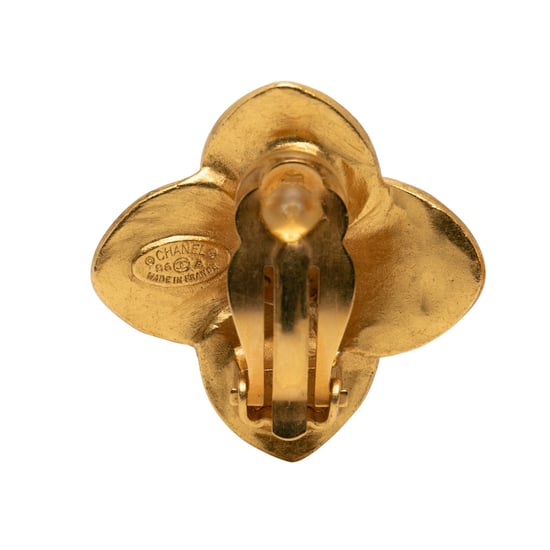 Pendientes de clip en forma de trébol de oro dorado de segunda mano - Image 3