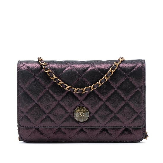 Cartera con cadena de terciopelo acolchado iridiscente de cordero tartán de segunda mano - Image 1