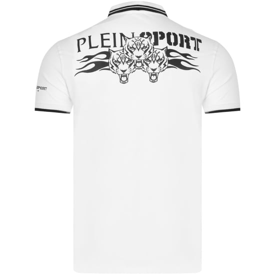Polo Blanco Plein Sport Con Cuello Con Ribete Doble Y Diseño De Tigre En La Espalda - Image 2