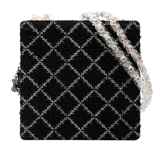 Bolso de compra de cadena con cremallera de tweed y resina de segunda mano - Image 1