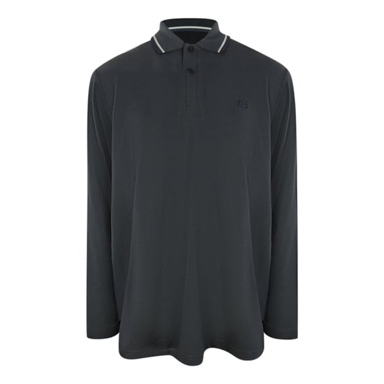 Polo Fred Perry De Manga Larga En Gris Metalizado Con Cuello Con Ribete Doble Blanco - Image 1