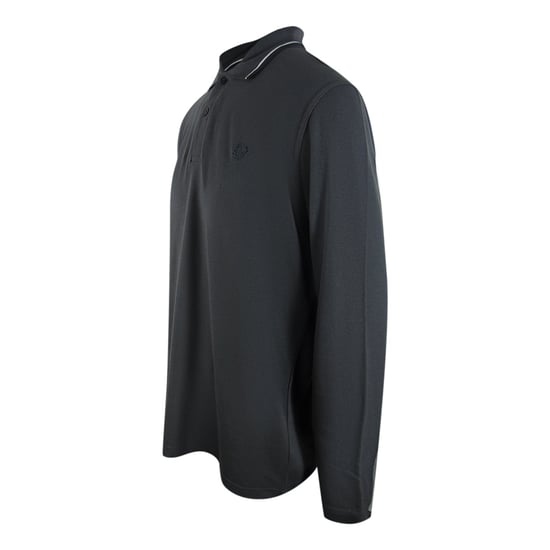 Polo Fred Perry De Manga Larga En Gris Metalizado Con Cuello Con Ribete Doble Blanco - Image 3