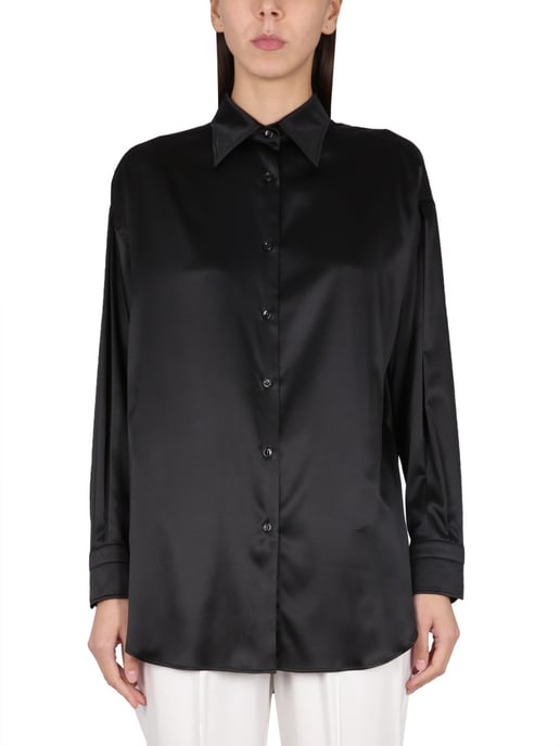 Camisa de Sarga de Seda Elástica de Corte Holgado - Image 2