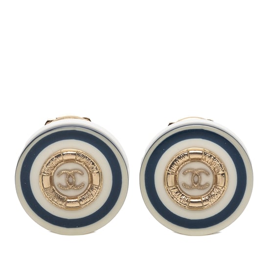 Pendientes Clip On de Botón de Resina Cc Baño de Oro de Segunda Mano - Image 1